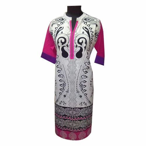 Stylish Cotton Kurti - Lightweight Breathable Fabric, Available in S, M, L, XL | Modern 3-4th Sleeve, Multicolor Printed Design for Ladies, Ideal for Summer and Winter