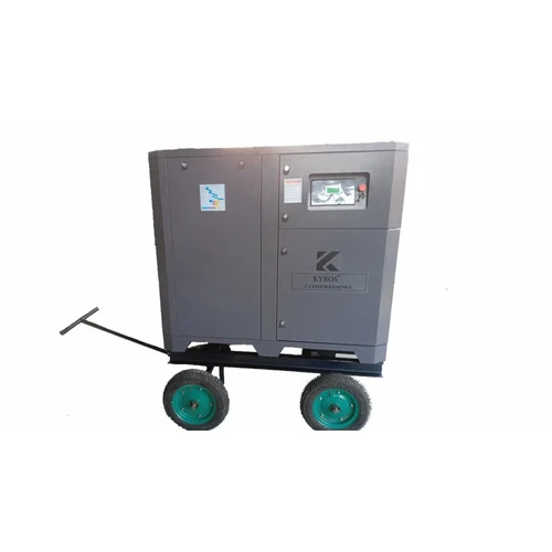 Trolley Mounted Air Compressor - 500 L Capacity, 15 HP Screw Technology | Industrial Use, Silent Operation, Air Cooled, Gray and Black Finish