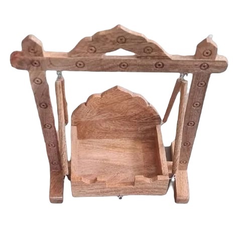 12 Inch Mango Wood Krishna Swing - Brown Glossy Finish, Carved Design | Easy to Install, Moisture Proof, Scratch Resistant