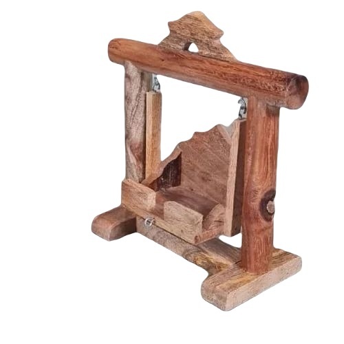 Mango Wood Krishna Swing - 7 Inch Height, Brown Color | Glossy Finish, Lightweight, Moisture Proof, Scratch Resistant, Hand-Carved Religious Style