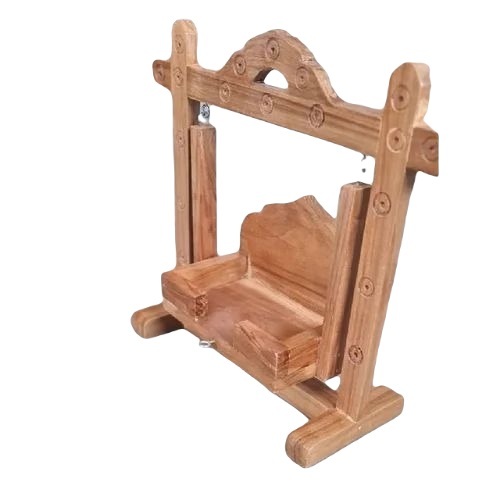 9 Inch Sagwan Wood Krishna Swing - Solid Wood, Brown Finish | Eco-Friendly, Moisture-Proof, Scratch Resistant, Glossy Carved Style