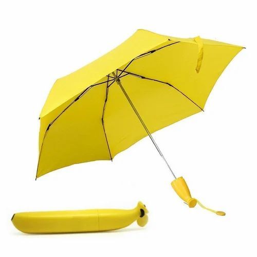 Banana Shape Umbrella - Stainless Steel 2 Ribs Yellow Foldable | Handle Material: Plastic Material: Polyester Good Condition