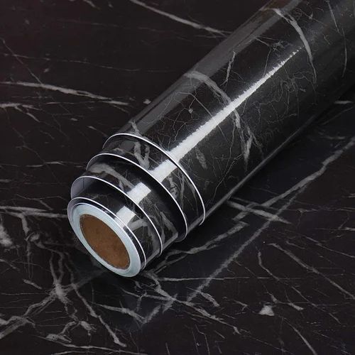 Black Marble Foil Wall Sticker - Vinyl Material, Black Color | Attractive Design, Easy To Install, Good Quality, Round Shape