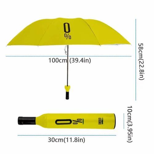 Bottle Shape Umbrella - Polyester Material, 2 Fold Design, Multicolor, 499 Gsm Weight | Plastic Handle, Foldable For Convenient Use