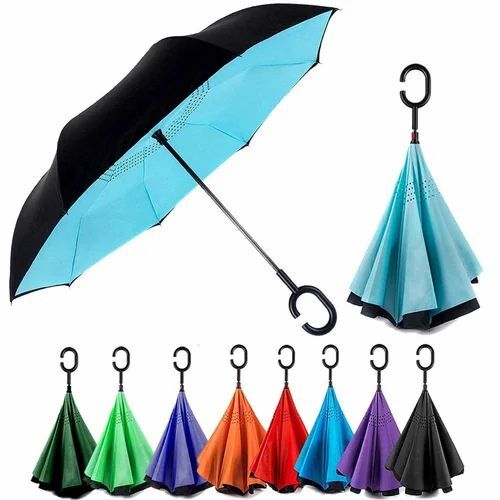 C Handle Umbrella - Polyester Material 2-Fold Design Multicolor | Manual Opening Plastic Handle Good Quality Weight 499 GSM
