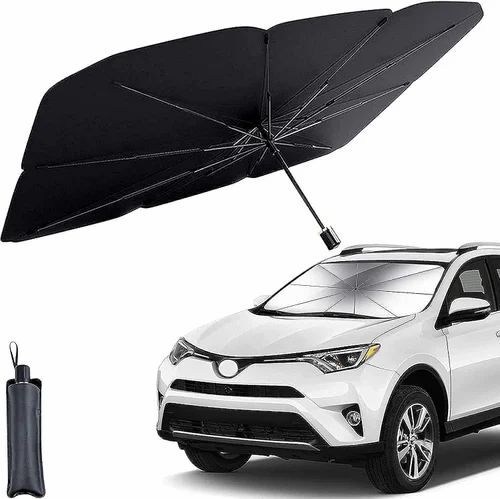 Car Umbrella - Polyester Material, Manual Opening Mechanism, Black Color | Good Quality, Foldable Design, Lightweight at 499 GSM