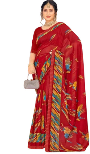 Floral Printed Saree - 100% Cotton, 6 M Length With Blouse Piece, Light Weight and Breathable, Perfect for Casual Summer and Winter Wear