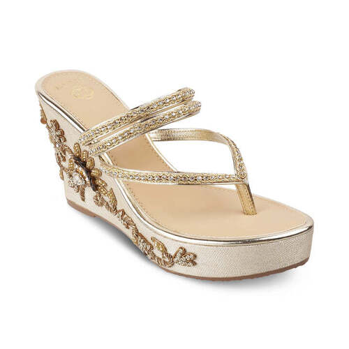 Ladies Sandals - Fabric Upper, PU Outsole, Beige Color | High Heel Wedge, Slip Resistance, Lightweight, Durable Soles, Breathable, Skin-Friendly, Easy to Walk