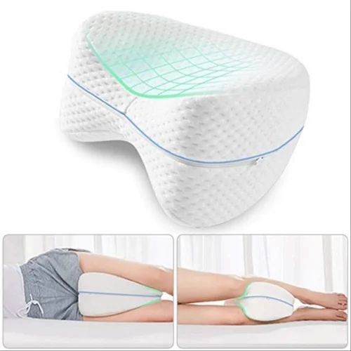 Memory Foam Knee Pillow - Cotton Foam Filling, 12x8 inches, Ivory White | Hypoallergenic, Contoured Shape, Soft Texture, Breathable Cover, Aligned Spine