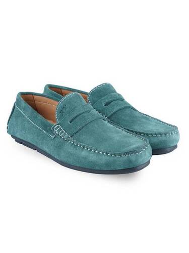 Men Loafer Shoes - Fabric & PU Material, Sea Blue Color | Breathable, Comfortable Fit, Low Heel, Slip-Resistant, Suitable for All Seasons