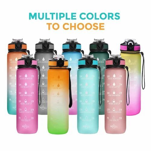 Motivational Water Bottle - 400Gm 1 Ltr Capacity - Transparent Plastic Round Shape Multicolor Design High Quality