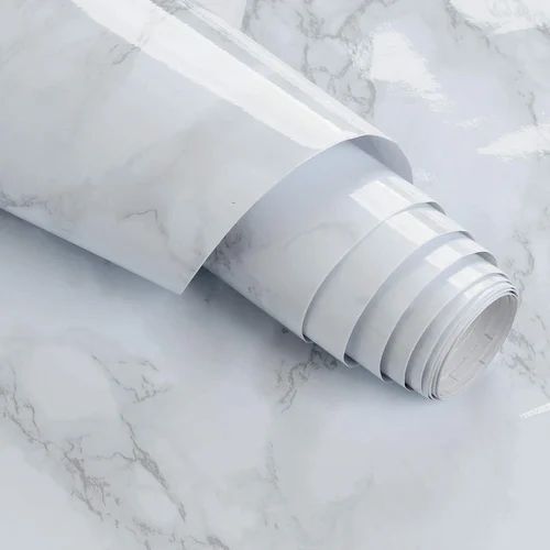 White Marble Foil Paper Sticker - Polyvinyl Chloride, Round Shape, White Color | Attractive Design, Easy To Install, Good Packaging in Bag