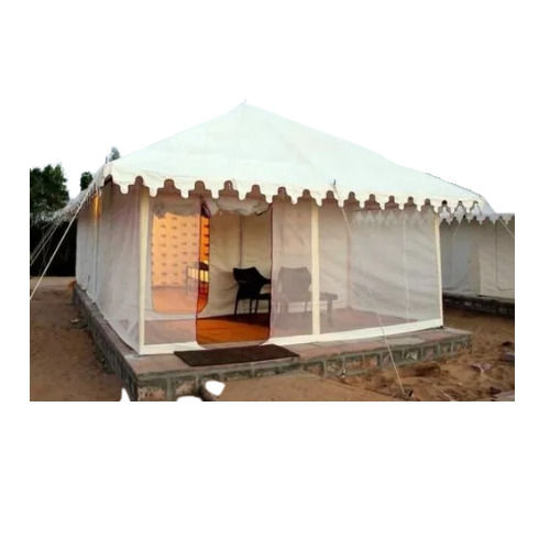 White Swiss Cottage Tent - Cotton Material, 12 Feet Height, 10x10 Meter Size | Standard Design, Woven Technique, Plain Style, White Color