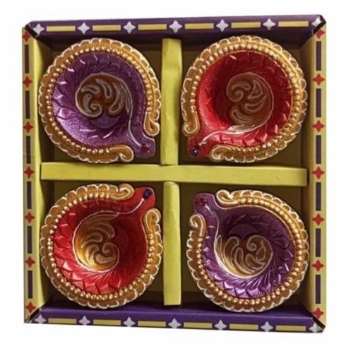 4 Clay Diya Set