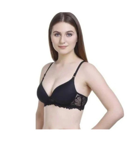 Black Padded Bra - Lycra Cotton, Sizes 28-42, Plunge Neck, Sleeveless Design, Thin Elastic Straps - Breathable, Skin-Friendly, Fade and Wrinkle Resistant