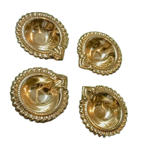 Brass Diya - 3 Inch Round Design, Golden Finish for Festivals and Puja