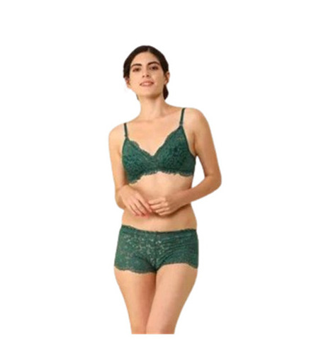 Bra & Boyshort Set - Lycra Cotton, Sizes 28-42, Green | Mid-Rise, Skin-Friendly, 3/4th Coverage, Breathable, Fade & Wrinkle Resistant