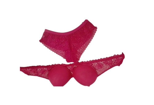 Ladies Padded Bra Panties - Net Fabric Size 28-42 Pink Color | Regular Fit Plunge Neck Bra & Mid-Rise Bikini Skin-Friendly Breathable Fade-Resistant