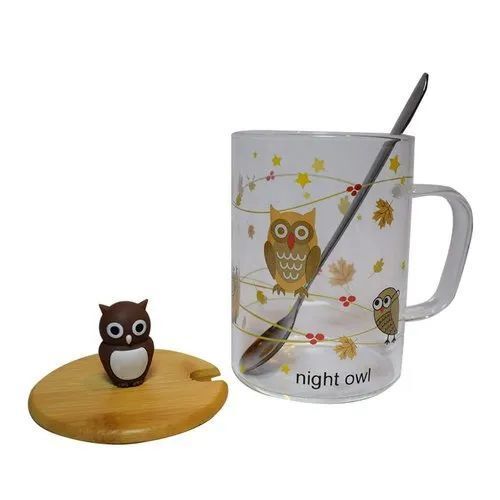 Owl Printed Glass Coffee Mug - Ceramic Material, Medium Weight, Smooth Surface, Multiple Color Options | Dishwasher Safe, Eco-Friendly, Good Insulation