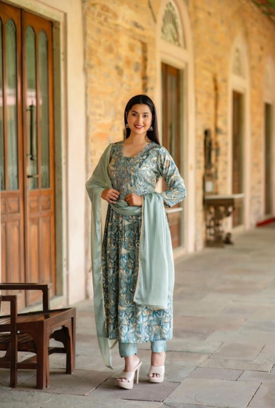 Sanchimaa Pure Cotton Kurti Set With Pant And Dupatta Set Of 3 By Saanchimaa