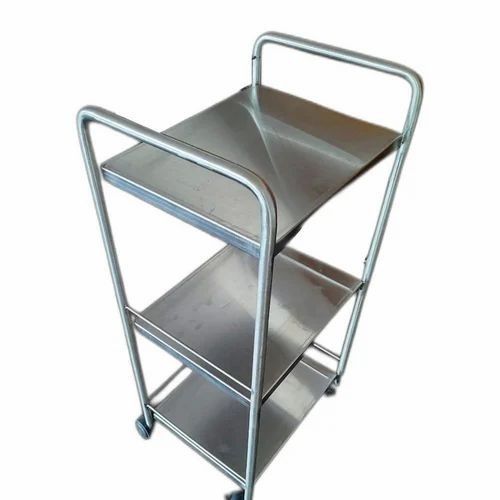 Stainless Steel Serving Trolley - 50x18x15 Inches, Polished Silver Finish, 3 Shelves with Smooth-Rolling Wheels, Rust and Corrosion Resistant, Ideal for Hotel Use