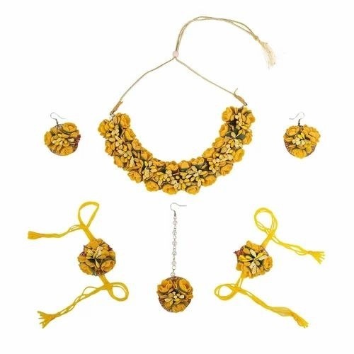 Wedding JGJ Flower Jewellery Set - Plastic, Free Size | Eco-Friendly Materials, Adjustable Fit, Versatile for Traditional Attire, Ideal for Bridal Styling
