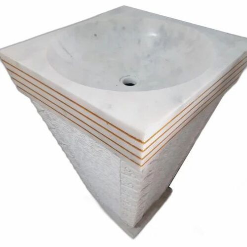 White Stone Square Pedestal Wash Basin - Premium Quality, Designer Style | Floor Mounted, Optimum Condition
