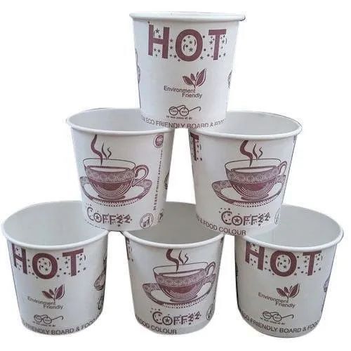 100 Ml Printed Paper Coffee Cup - 100 Peices White And Red Color Lightweight Food-safe Leak-proof Grease-resistant Smooth Texture