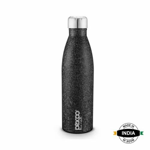1000 Ml Steel Water Bottle - Stainless Steel, Cylindrical Shape, Black Color | Durable Design With Screw Cap Sealing For Long Lasting Use