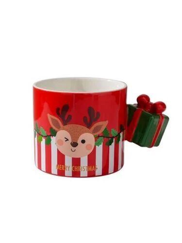 Creative Gift Box Handle Mug - Ceramic, 360ml | Red and White, Sturdy Build, Food-Safe, Customizable Design, Grease-Resistant, Lightweight, Disposable, Smooth Texture, Odorless, Recyclable