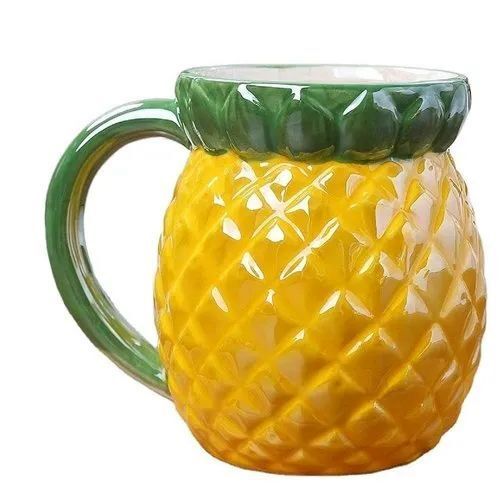 Fruit Ceramic Mug - Ceramic Material, Heart-Shaped Design | Microwave-Safe, Dishwasher-Safe, Eco-Friendly, Vibrant Yellow and Green Colors, Durable and Heat-Resistant, Comfortable Grip