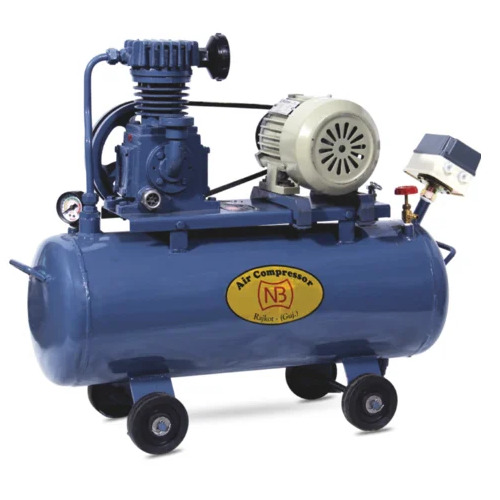 Industrial Reciprocating Air Compressor - 40L Tank Size, 2.8 CFM Flow Rate | Single Stage, 0.5 HP, Electric Power Source, Air Cooled, Blue Finish, 720 RPM