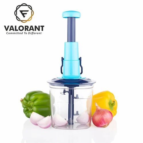 Kitchen Plastic Push Chopper - Plastic, 900-1100 ml, Blue | Features Stainless Steel Blades for Effortless Chopping and Round Shape Design