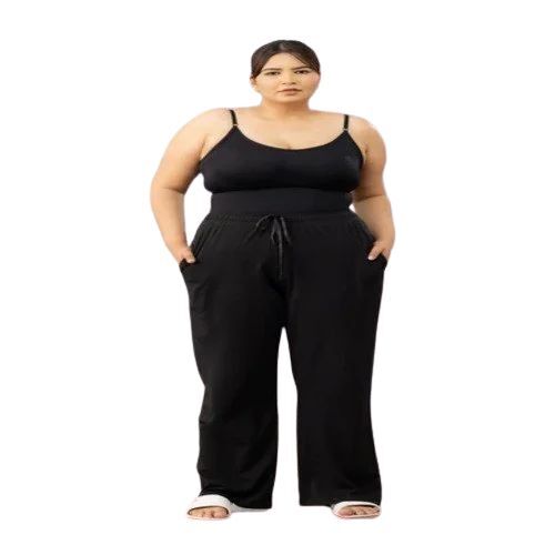 Ladies Cotton Trackpants - Mid-Calf Length Black | Premium Quality Comfortable Fit Elastic Waistband Breathable Material Stretchable Lightweight Durable Stitching Casual Style