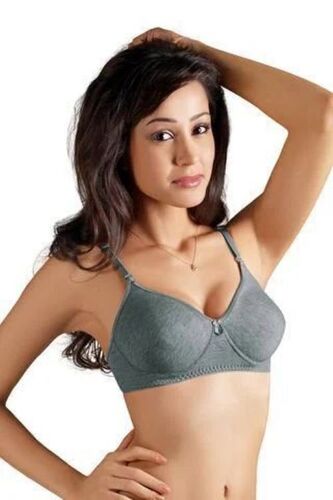 Ladies Cotton T-Shirt Bra - Cotton Material, Grey Color | Lightweight Design, Seamless Cups, Adjustable Straps, Supportive Wire-Free Structure, Casual Style