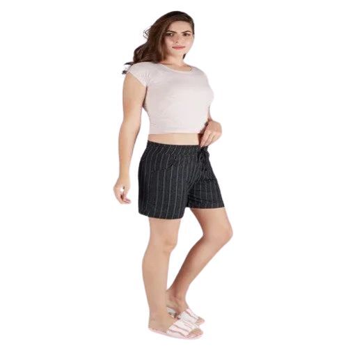 Ladies Printed Shorts - Cotton, Lightweight Black | Elastic Waistband, Breathable, Casual Style, Durable Stitching, Side Pockets