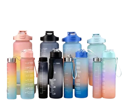 Motivational Water Bottle - Printed Plastic, Transparent Design , Multicolor Round Shape, Good Quality
