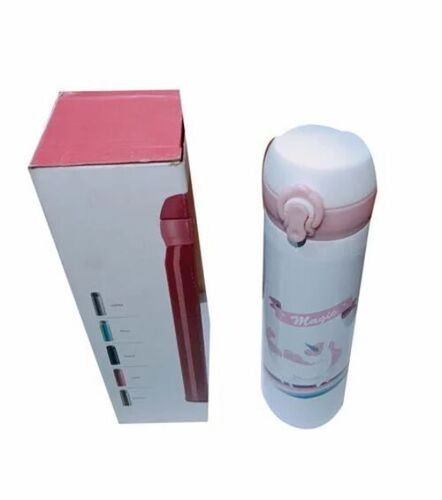 Stainless Steel Water Bottle - 500 Ml Capacity | Round Shape, Screw Cap, White Color, Good Quality, Box Packaging