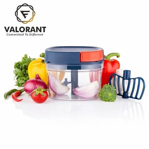 Plastic Push Chopper - Plastic Material, Stainless Steel Blades, Compact Size, Blue Color | Portable Kitchen Vegetable Chopper, New Condition