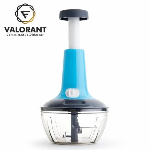 Real Push Chopper - Plastic, 750 ml Round Shape | Blue Color, Stainless Steel Blade, Durable and Lightweight Design