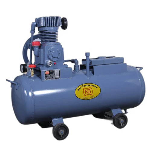 Single Stage Air Compressor - 50L Capacity 8 Bar Pressure 2 Cylinder 1 HP Motor | Air Cooled Non-Silent Blue Color