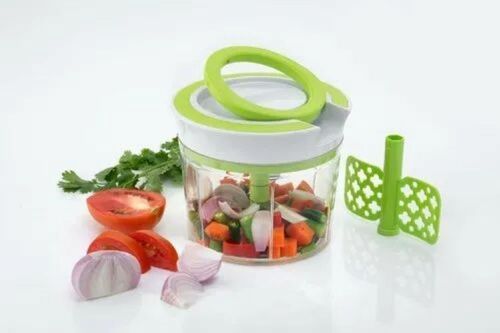 2 In 1 Vegetable Chopper - Stainless Steel, 550 ml, Green | Sharp Blades, Durable Build, Compact Design, Easy to Use, Non-Slip Handle, Multipurpose Use, Safety Lock