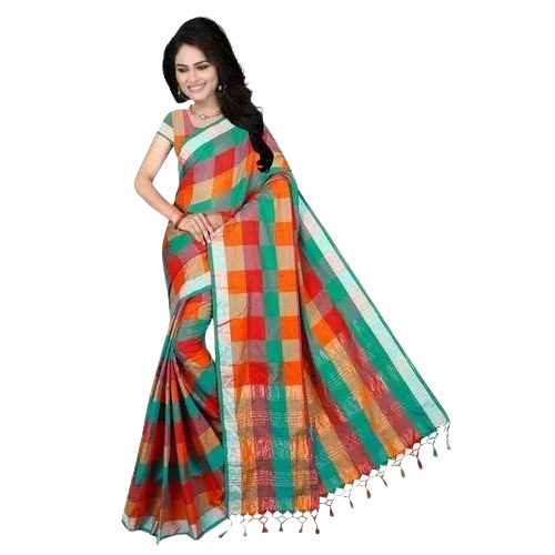 Cotton Linen Saree - 5.5 m Length, Multicolor Printed Design | Light Weight, Breathable Fabric for Summer and Winter Wear