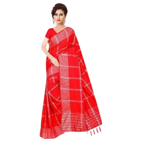 Fancy Linen Saree - Cotton Fabric, 5.5 m Length, Elegant Red Print, Light Weight & Breathable | Perfect for Casual Wear in Summer & Winter