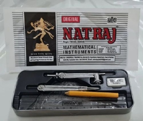 Natraj Geometry Box - Mild Steel, 10-Piece Set | Classic Design, Compact Size, Includes Compass and Protractor, Reusable Tools