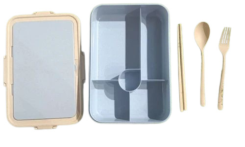 Wheat Fiber School Lunch Box - 5 Compartments, Matt Finish | Rectangular Shape, Good Quality, Holds 1000 Ml, 600g Weight