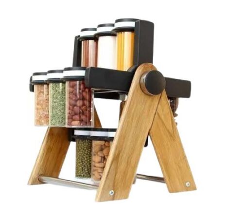 12 Piece Plastic Wheel Spice Rack - Premium Quality, Brown and Black - Durable, Airtight Lids, Smooth Rotation, Compact Size, Easy Refill, Clear Containers