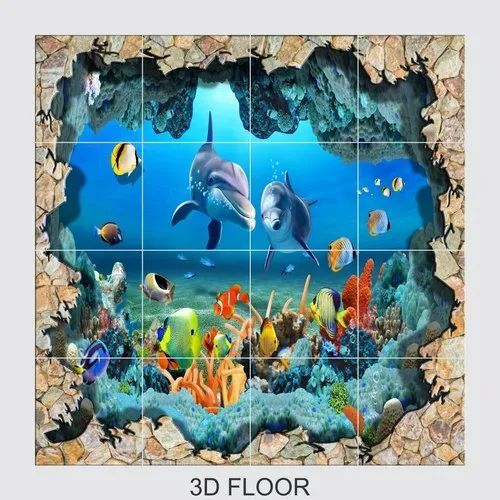Ceramic 3D Floor Tiles - 10-12 mm Thickness, Rustic Printed Finish | Premium Quality for Indoor Decoration