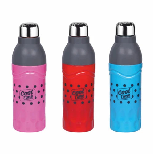 Cool Time Water Bottles - 750 ML, Multi-Color Plastic , Designer Leakproof and Portable Round Style