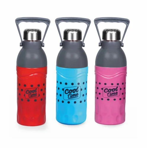 Cool Time Water Bottles With Handle - Plastic 1500 ML Multi-Color | Designer Leakproof Round Shape Ideal for Everyday Use